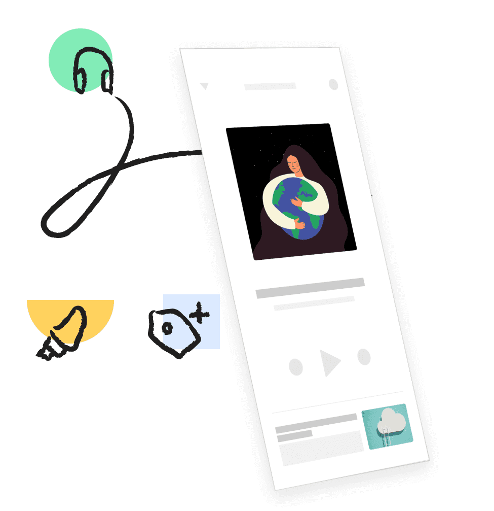 Mobile app screen with headphones. Illustration.